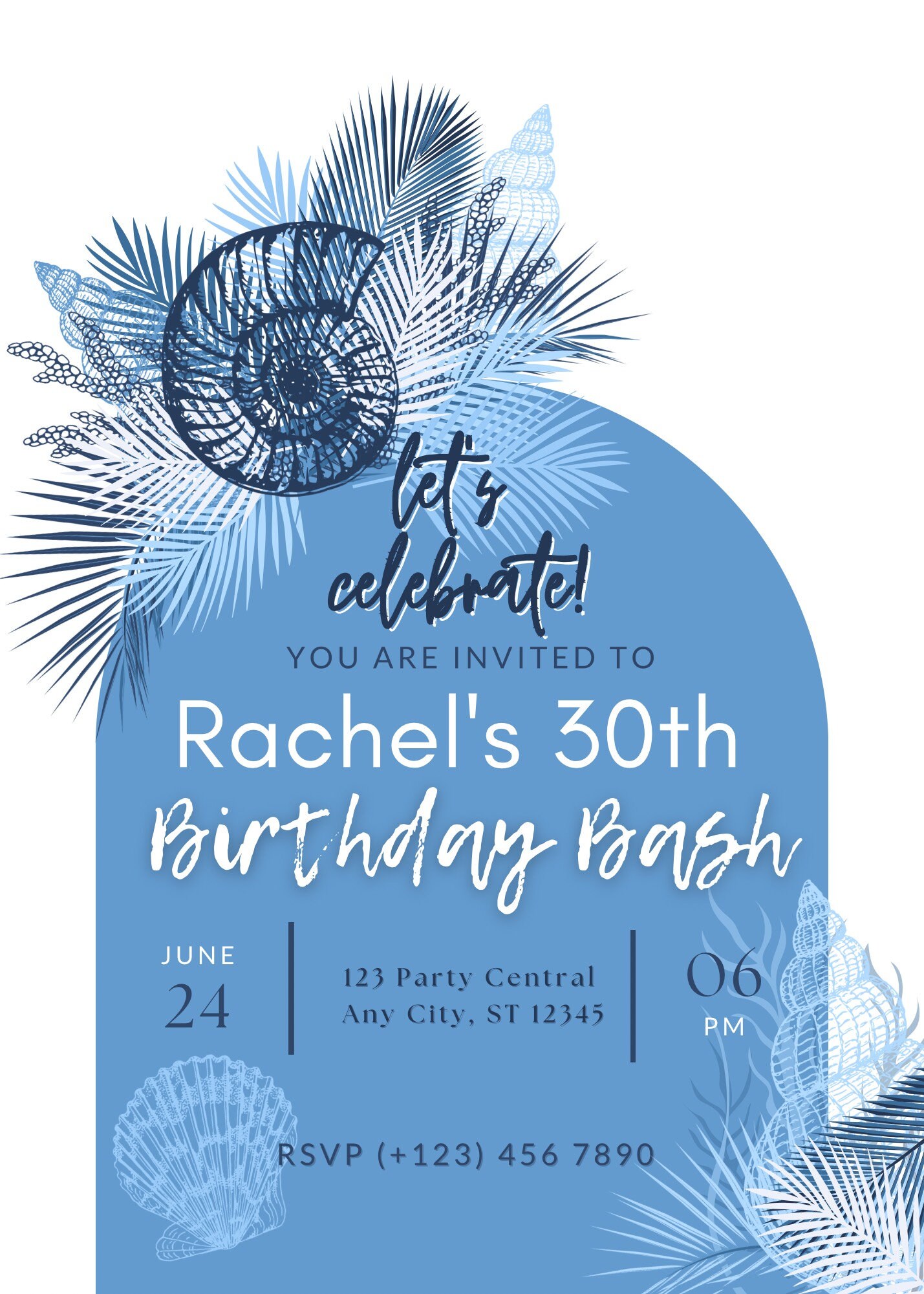 Coastal Seashell Invitation Template Downloadable Birthday - Etsy