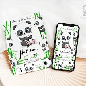 Panda uitnodiging-panda verjaardagsuitnodiging voor feest, schattige panda uitnodiging, panda verjaardagsuitnodiging, panda uitnodigen, bewerkbare Instant Download