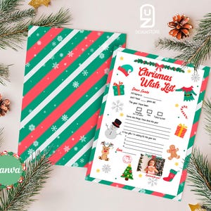 Weihnachtswunschliste druckbare, Brief an Santa, Weihnachten druckbare für Kinder, Weihnachtsaktivität, digitaler Download Santa Wunschliste bearbeitbar