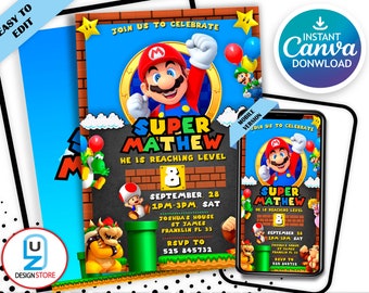 Super Mario Birthday Invitation | Birthday Invitation | Super Mario Invitation | Editable Printable Mario Invitation Birthday Template