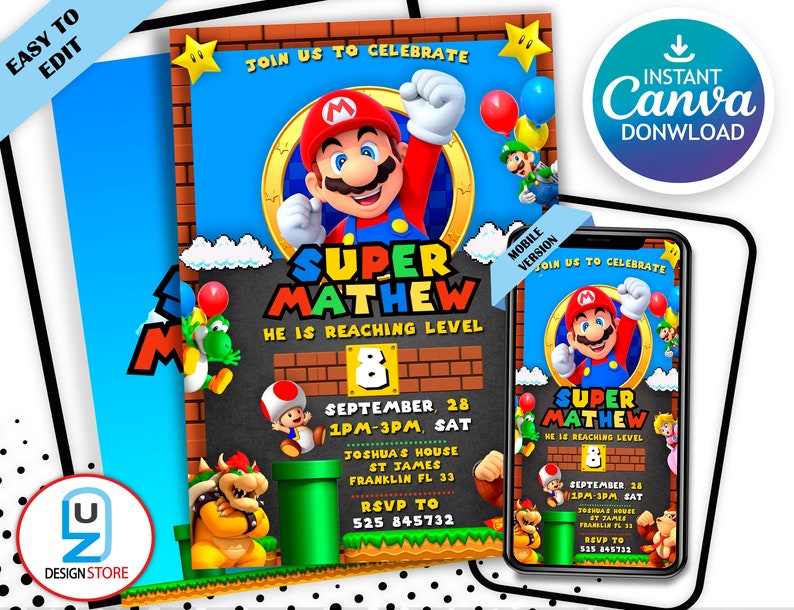 Super Mario Birthday Invitation Birthday Invitation Super Mario Invitation Editable Printable Mario Invitation Birthday Template zdjęcie 1