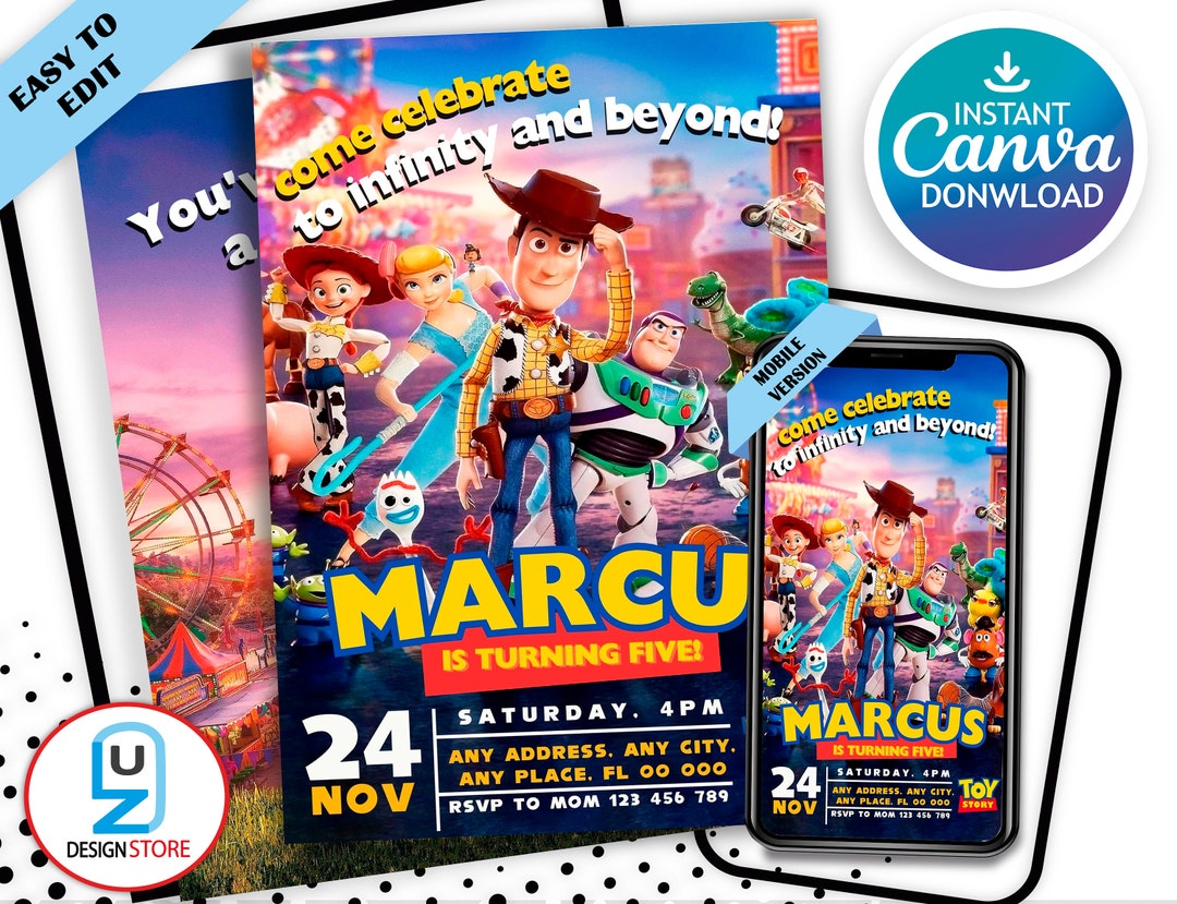 Toy Story Birthday Invitation Template Toy Story Invitation Etsy