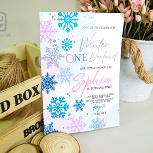 Invitación de cumpleaños de invierno moderna, País de las Maravillas Invernal, Princesa de Invierno, Fiesta de Cumpleaños de Niña, Plantilla Digital Editable, DESCARGA INSTANTÁNEA