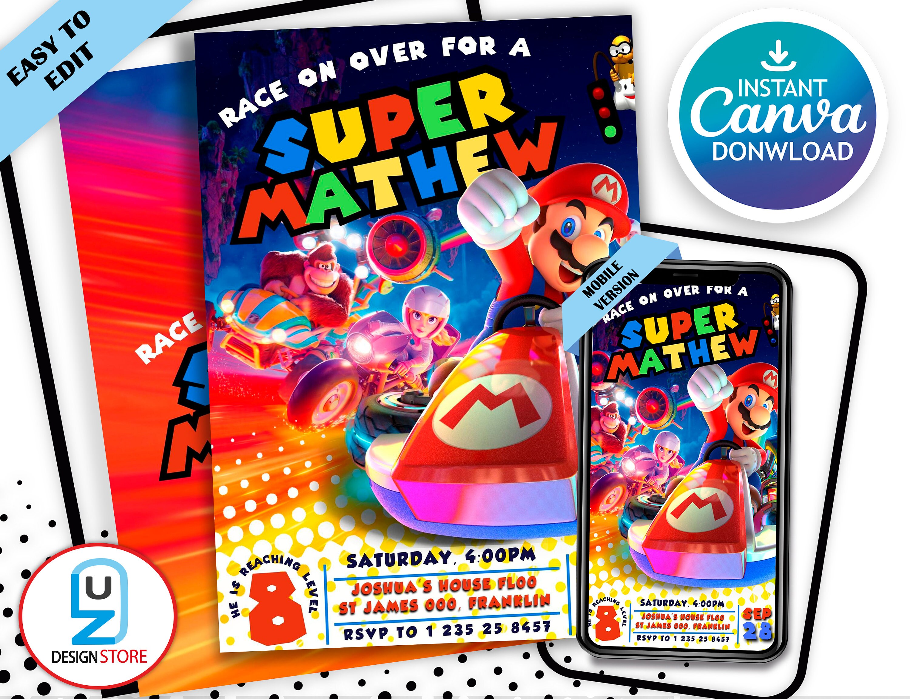 Super Mario Birthday Invitation Birthday Invitation Super Mario