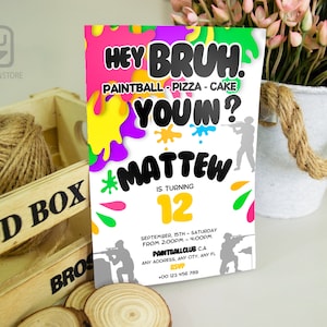 Editable Paintball Birthday Invitation, Paint Ball Party Invite, Paintball Birthday Theme Party, Boy, Girl, Instant Download