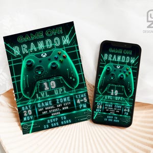Faire-part de fête de jeu vidéo, invitation d'anniversaire de joueur imprimable modifiable, modèle Eviter, jeux, fête de jeu, téléchargement immédiat