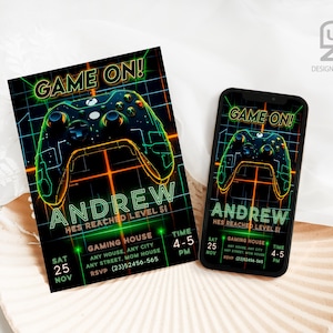 Videospiel Party Einladung, bearbeitbare druckbare Gamer Geburtstag einladen, Evite Vorlage, Gaming, Spielparty, Sofort Download