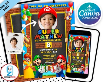 Super Mario Birthday Invitation | Birthday Invitation | Super Mario Invitation | Editable Printable Mario Invitation Birthday Template
