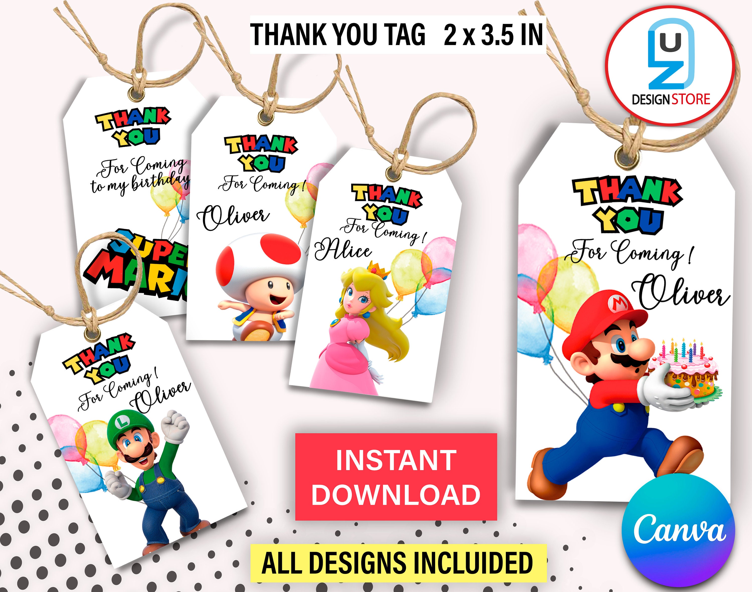 Mario Favor Tags Super Mario Thank You Tags Mario Brothers Etsy