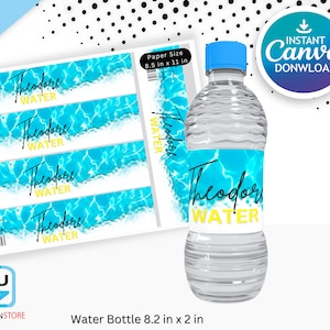 Bearbeitbare Pool Party Wasserflasche Etiketten Tropisches Splish Splash Girly Pool Party Sommer Schwimmbad Splash Pad Party Sofort Download FK