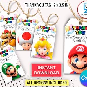 Mario Favor Tags, Super Mario Thank You Tags, Mario Brothers Birthday Party, Personalized, Super Mario, Nintendo, Printable, Digital File