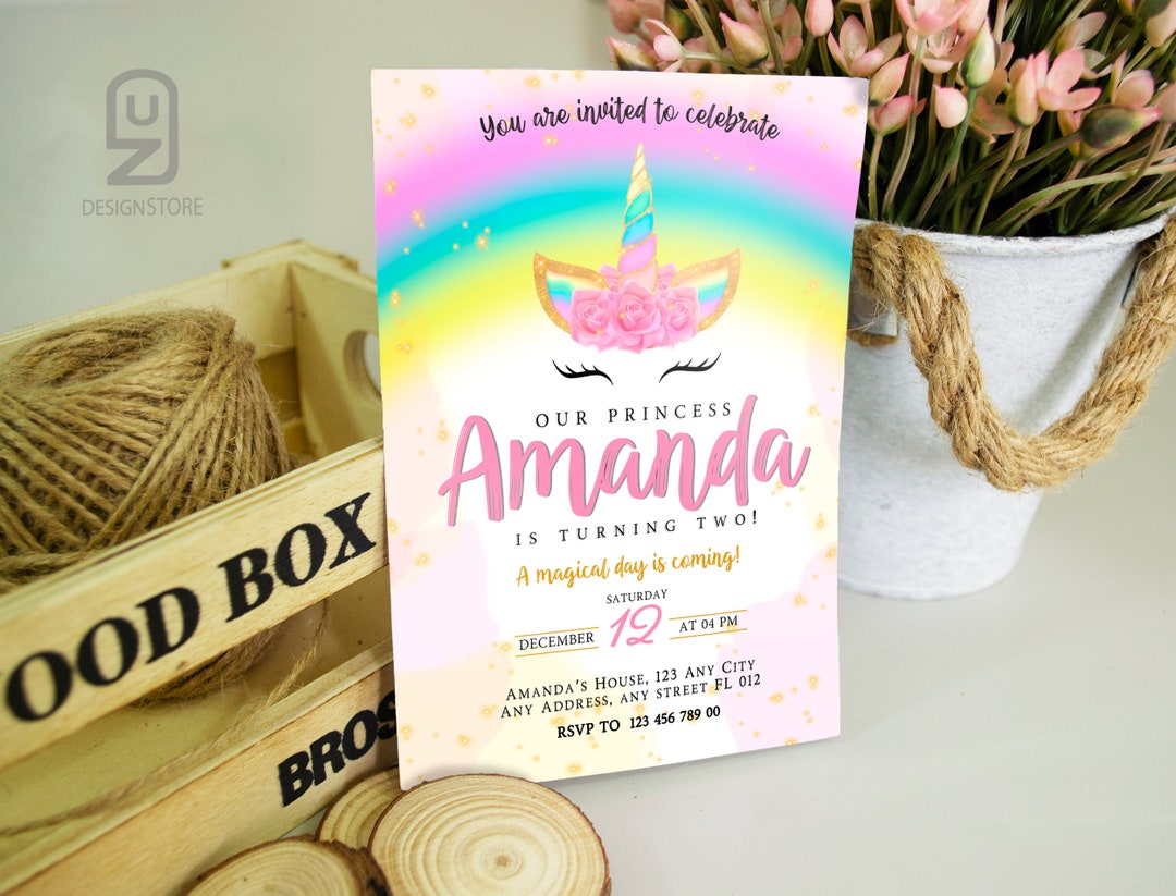 Unicorn Birthday Invitation Template Printable, Unicorn Birthday ...