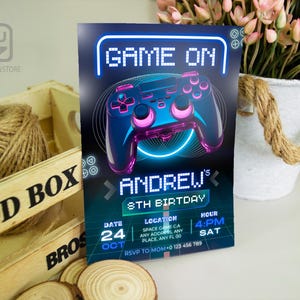 Uitnodiging voor feest videogame, bewerkbare afdrukbare gamer verjaardagsuitnodiging, Evite-sjabloon, Gaming, Game Party, Instant Download
