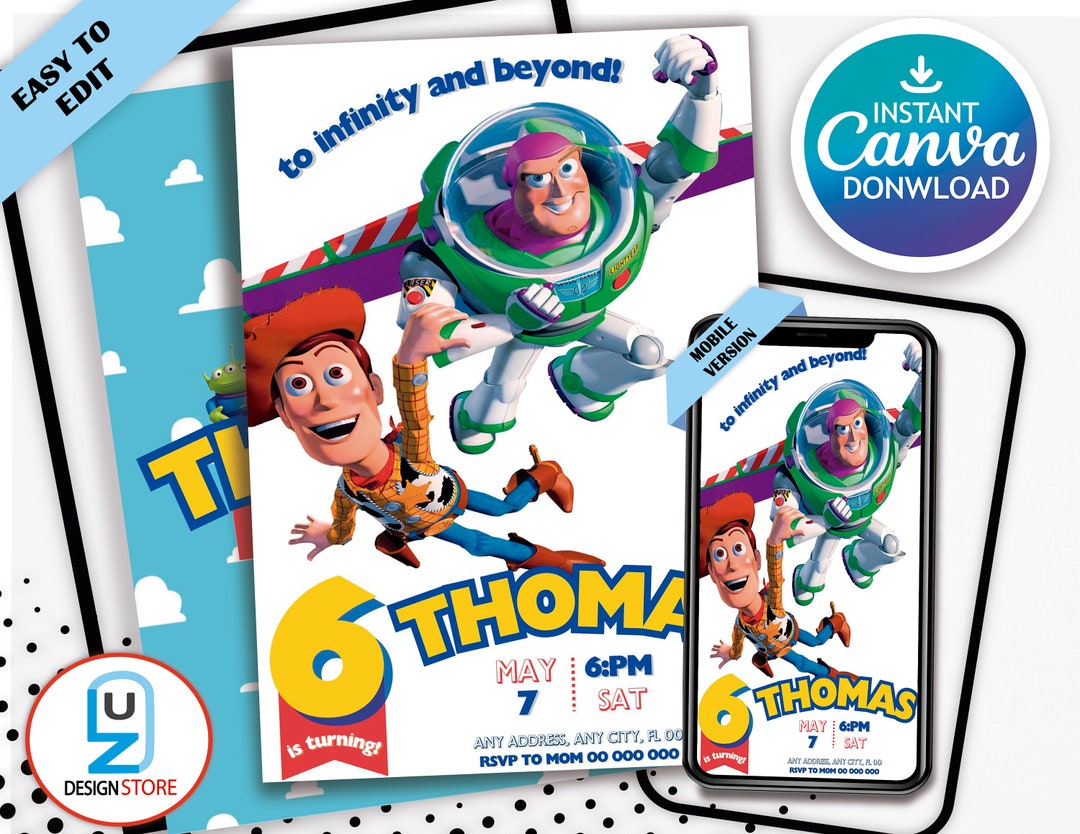 Toy Story Birthday Invitation Template Toy Story Invitation Etsy