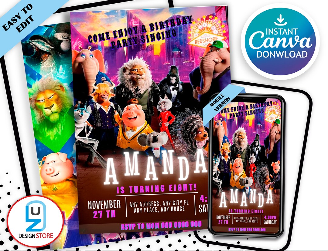 Sing Movie 2 Birthday Invitation Sing Movie 2 Invitation - Etsy