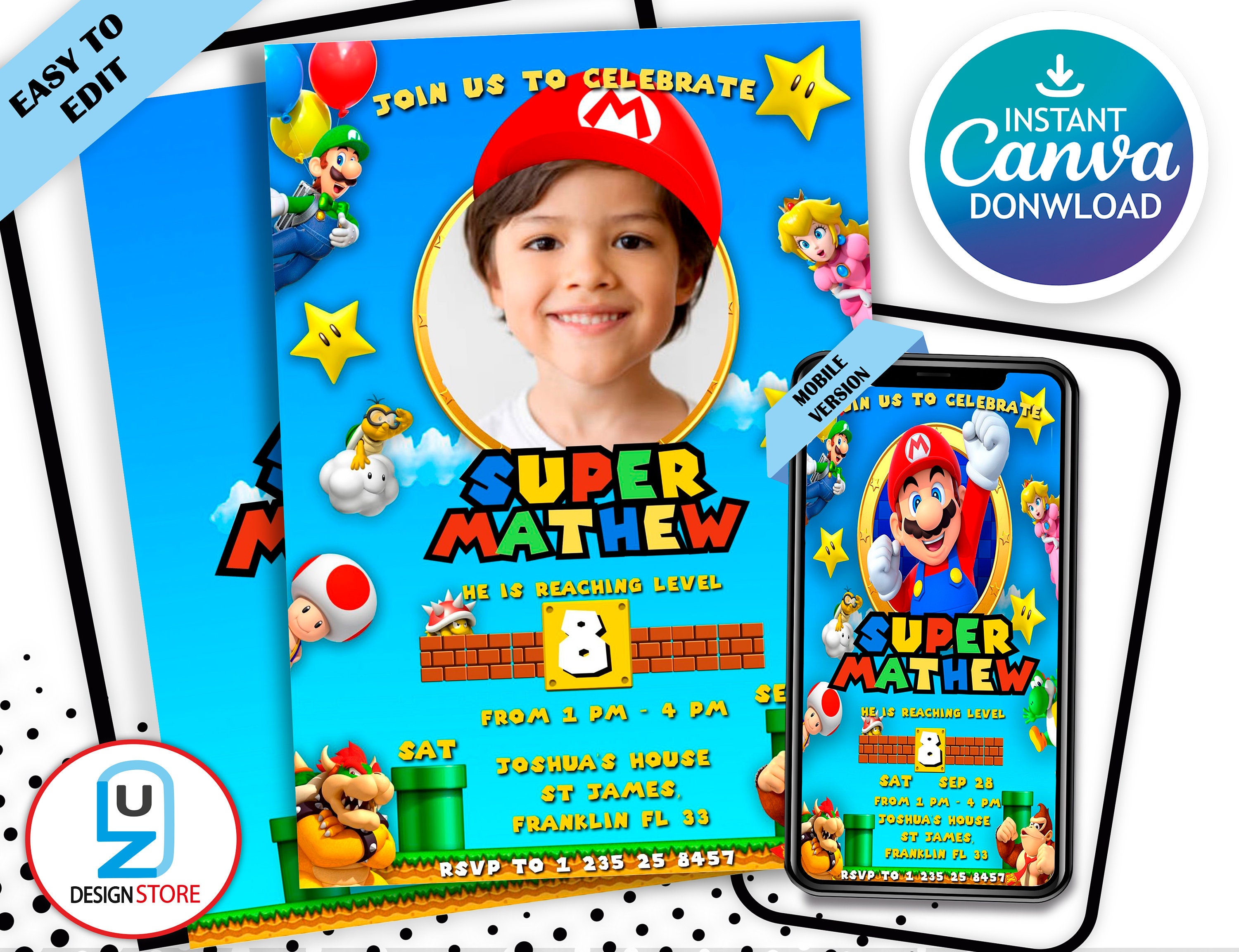Super Mario Birthday Invitation Birthday Invitation Super Mario