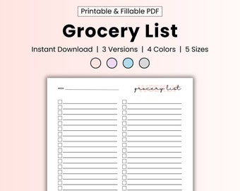 Grocery list digital download, grocery shopping list, digital grocery list, grocery list editable, grocery list printable template planner