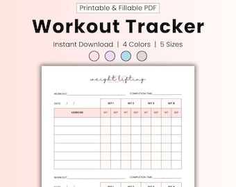 Rastreador de ejercicios pdf, Rastreador diario de levantamiento de pesas para bajar de peso, registro diario de ejercicios, diario de ejercicios, rastreador digital de entrenamiento de fuerza