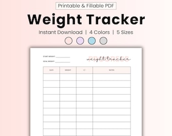 Rastreador de pérdida de peso pdf digital imprimible, diario de pérdida de peso, diario semanal mensual, hoja de registro de peso, rastreador de ejercicios de salud y fitness