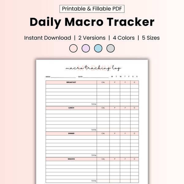 Macro tracker meal planner, calorie weight tracker, digital food journal printable, daily health tracker pdf, editable fridge meal planner