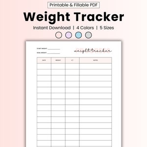 Weight loss tracker printable digital pdf, weightloss journal, daily weekly monthly, weight log record sheet health fitness exercise tracker