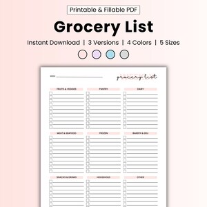 Grocery list digital download, grocery shopping list, digital grocery list, grocery list editable, grocery list printable template planner