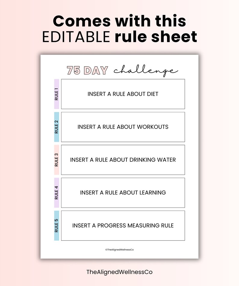 EDITABLE 75 Day Hard Challenge Tracker, 75 Day Challenge Printable, 75 ...