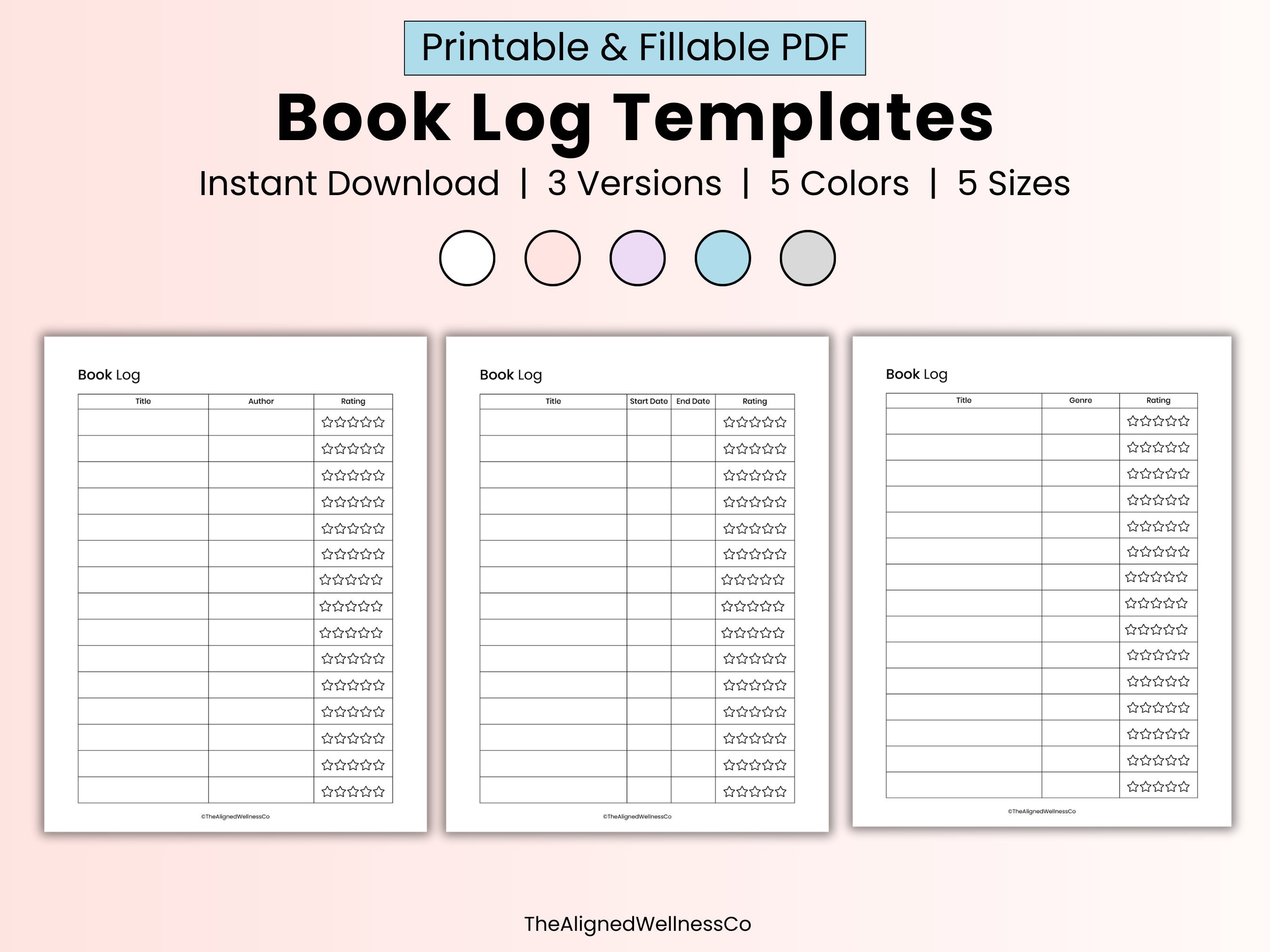 Reading Log Template Printable, Digital Reading Journal Pdf, Book ...
