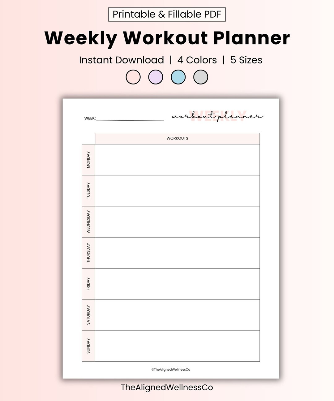 Weekly Workout Planner Pdf, Digital Fitness Planner, Fillable Exercise ...