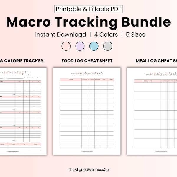 Macro tracker meal planner, calorie weight tracker, digital food journal printable, daily health tracker pdf, editable fridge meal planner