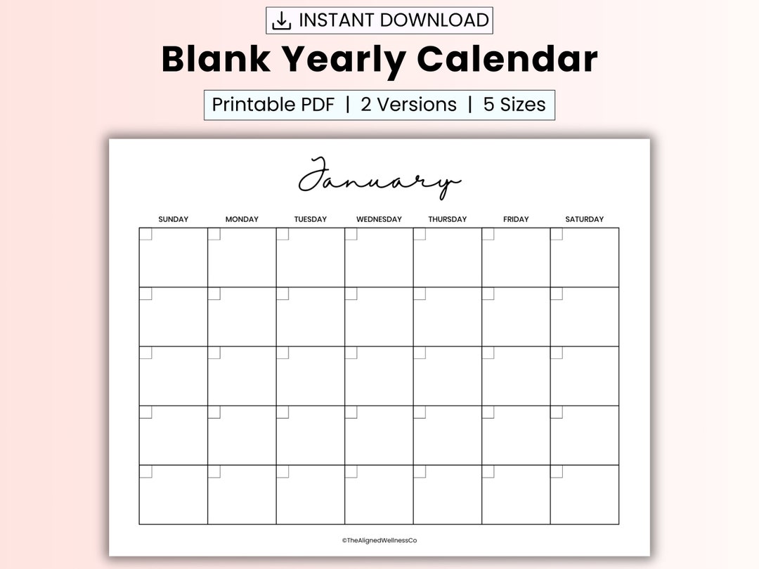Blank Monthly Calendar, Undated Yearly Calendar, Fridge Calendar