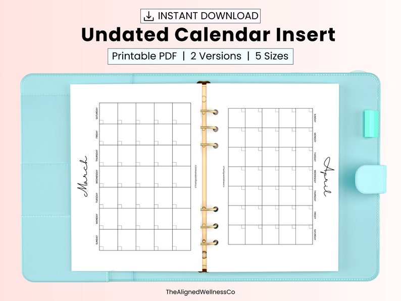 Monthly Calendar Planner Insert, Undated Yearly Calendar, Blank Fridge ...