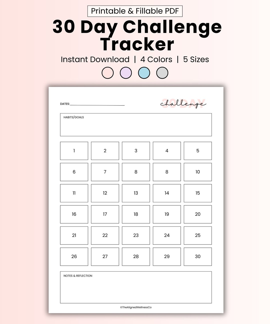 30 Day Habit Tracker Template, Printable 30 Day Challenge Tracker Pdf ...