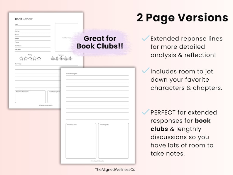 This is a printable book review template where you can journal about the latest books you have read! It comes with a one page version and also a two page version that is perfect to use for book club! Compatible with note taking apps like Goodnotes.