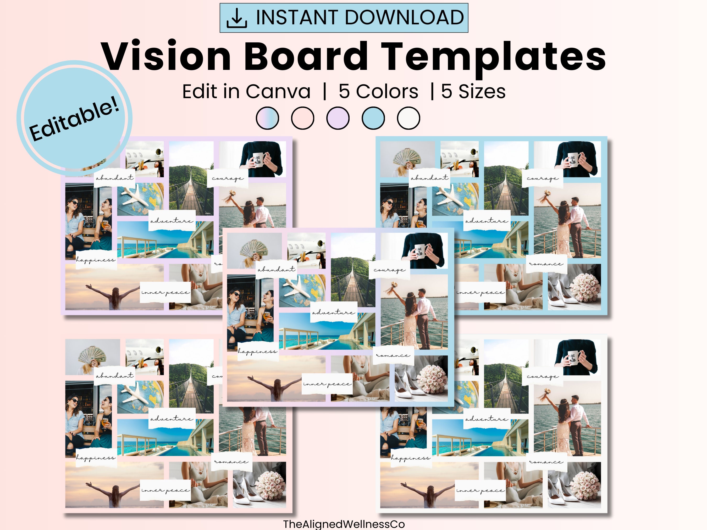 Editable 2024 Vision Board Planner Canva Interior
