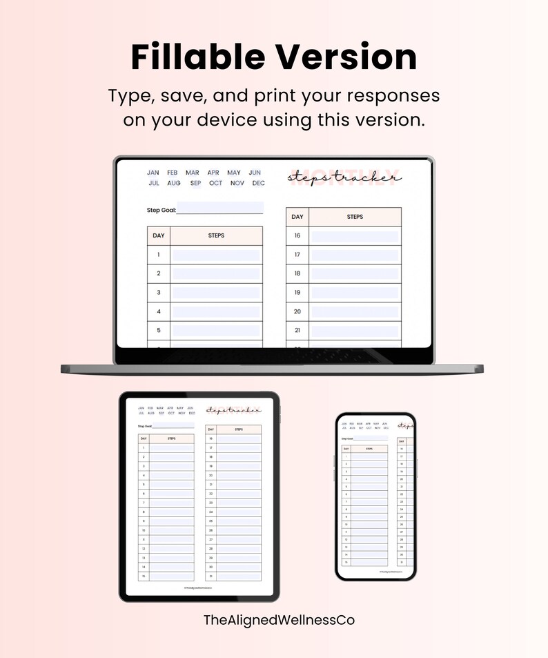 Monthly Step Tracker Printable, Daily Steps Record, Walking Journal ...