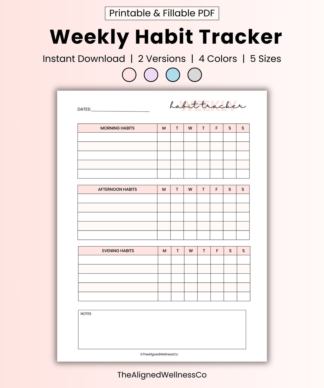 Weekly Habit Tracker, 7 Day Habits Tracker Planner Insert, 30 Day ...