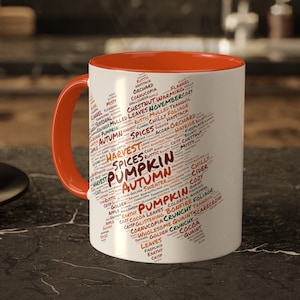 Fall Leaf Word Cloud Colorful Mugs, 11oz, Fall, Autumn, Gift for Her Him, Gift for Teacher, Present, Birthday, Holiday