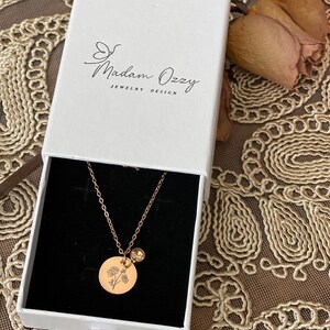 Personalized Birthstone Birthflower Pendant Charm Necklaces