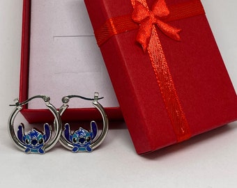 Disney Lilo and Stitch Boucles d'oreilles en argent sterling 925 avec belle boîte rouge, idéales pour un cadeau de Noël magique Unique