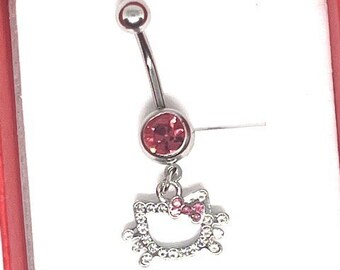 Hello Kitty Cute Crystal Belly Button Bar Navel Ring Gift for Girls Women Her