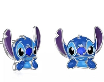 Boucles d'oreilles en argent Lilo and Stitch, clous d'oreilles, cadeau d'anniversaire, cadeau de Noël pour les fans de Disney, dans une belle pochette de remerciement