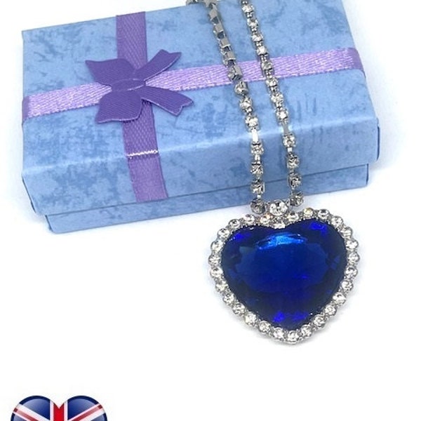 Titanic Blue Heart of the Ocean Necklace Pendant Rhinestone Crystal As Seen on Rose Perfect for all Occasions