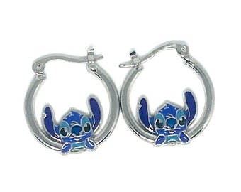 Boucles d'oreilles en argent Stitch Créoles Lilo et cadeau d'anniversaire Cadeau de Noël Saint-Valentin avec pochette de remerciement