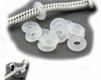 Transparent Silicone rubber stopper clip inserts O rings spacer, holds charms in place fits pandora snake chains bracelets