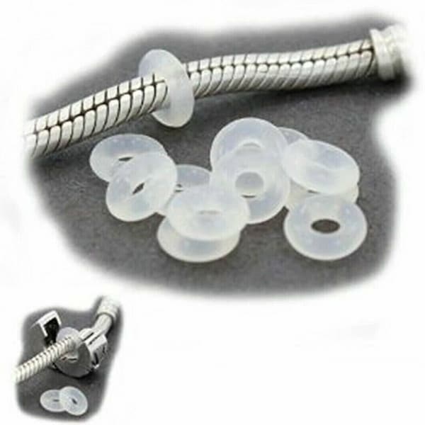 Transparent Silicone rubber stopper clip inserts O rings spacer, holds charms in place fits pandora snake chains bracelets