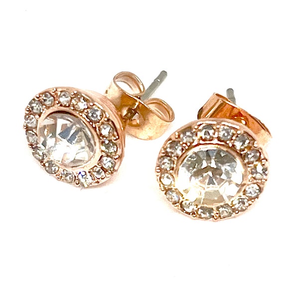 18K Rose Gold Crystal Stud Earrings Made With Swarovski Crystal Great Gift Idea for Wife GF Sent With Pouch