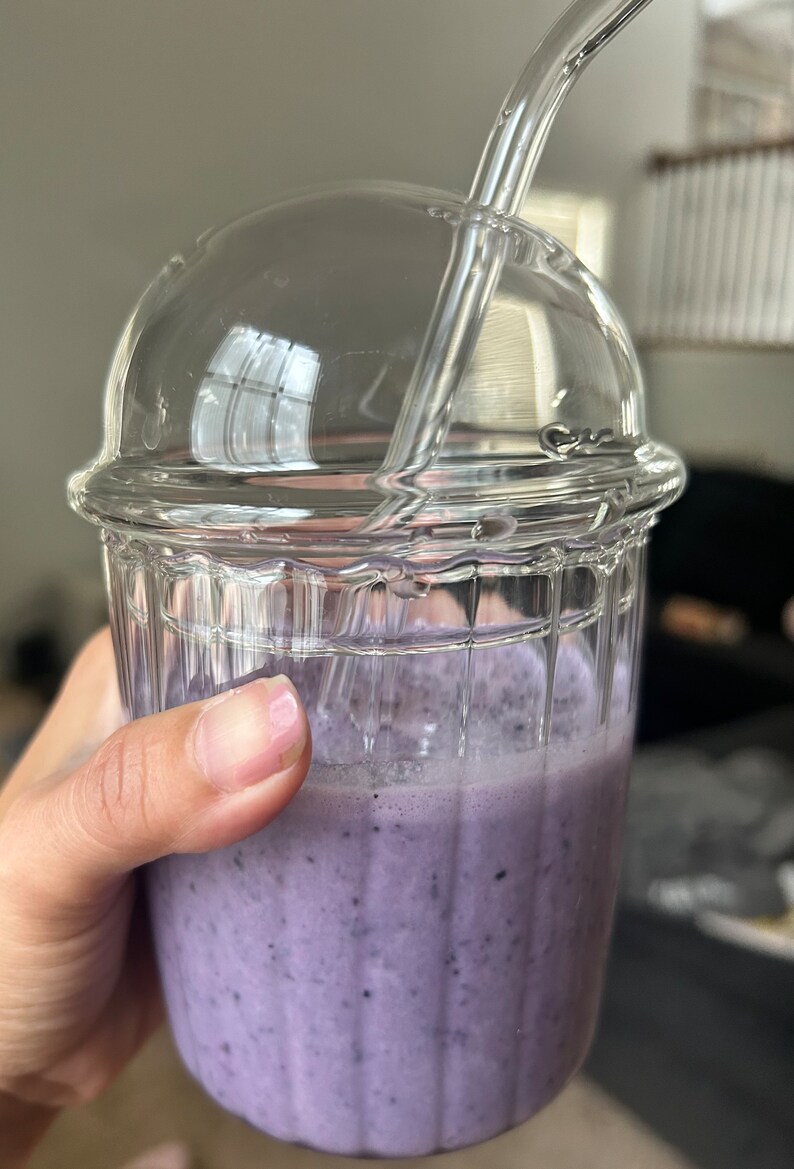 Glass Ribbed Iced Coffee Cup, Cute Glass Cup, Aesthetic Cups, Clear