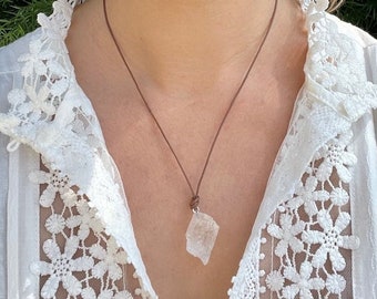 Raw quartz crystal necklace