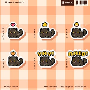 Black Cat Twitch-meldingen BUNDEL | Twitch-melding voor Halloween-pixelstream | Leuke stream-overlay huisdier Raid | Geanimeerde aangepaste streamingmelding